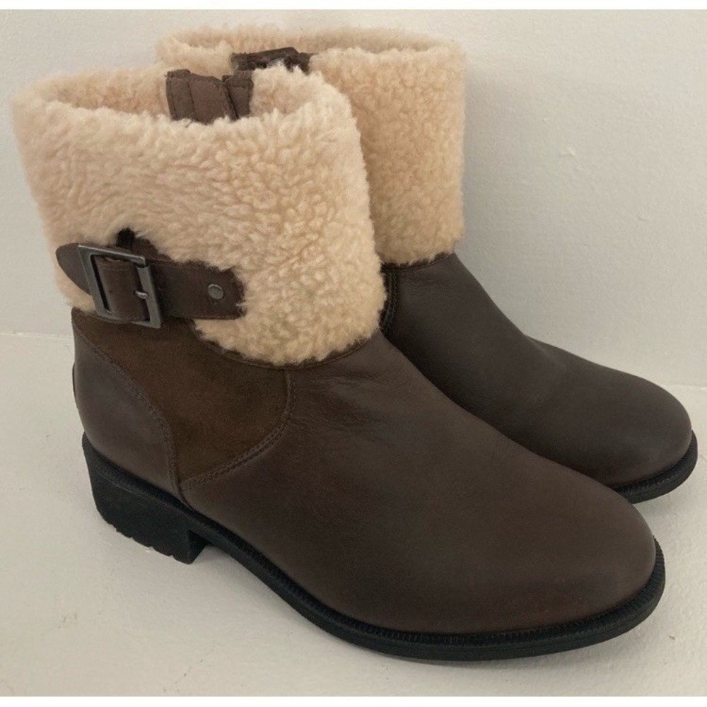 UGG Dark Chocolate Brown Elings Boots Sz 8.5 Cabincore Shearling Woodsy Winter